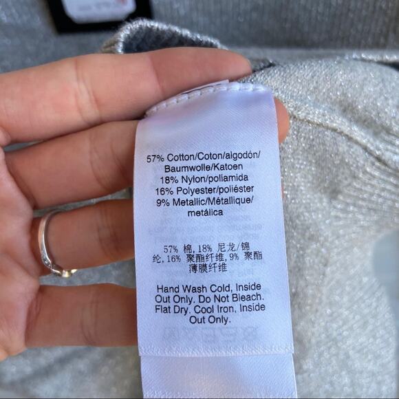 DKNY XS Grey Sparkle Ribbed Knit Rhinestone Long Sleeve Vneck Sweater - Picture 8 of 9